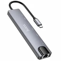 Перехідник HUB Hoco DUP09 (Type-C to HDMI+USB 3.0+USB 2.0+2xType-C+SD/TF) Silver