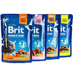 Уцінка. Вологий корм для стерилізованих кішок Brit Premium Cat Pouch Сімейна тарілка асорті 4 смаки 1.2 кг (12 шт. х 100 г)  - мініатюра 3