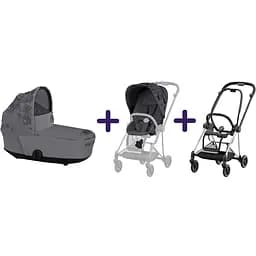 Люлька Cybex Mios Lux Simply flowers grey + Комплект текстилю для прогулянкового блоку Cybex Mios Simply Flowers Grey + Шасі для коляски Cybex Mios LS RBA Chrome Black