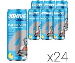 4MOVE ActiveVitamin Magnesium + B6, Упаковка 24 х 0,33 л, Напій газований вітамінізований з Магнієм, Лайм та Грейпфрут, ж/б