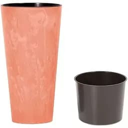 Горщик для квiтiв Prosperplast Tubus Slim Effect круглий з вкладишем, 200 мм, теракотовий мармуровий (66497-624)