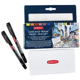 Набір Line and Wash Paint Pan 12 кольорів+пензель з резервуаром+2 лінери Derwent - мініатюра 2