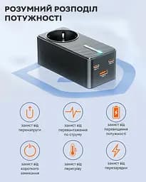 Toocki 67W Desktop Charger 2 x Type-C, 1 х USB 1.5 м, Black + розетка - мініатюра 7