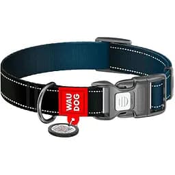 Нашийник для собак нейлоновий Waudog Nylon Mono з QR паспортом світловідбивний L чорний