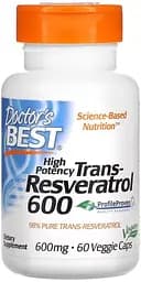 Натуральная добавка Doctor's Best Trans-Resveratrol 600 mg, 60 вегакапсул