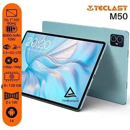 Планшет Teclast M50 10.1" 6ГБ 128ГБ LTE 6000мАгод Android блакитний - мініатюра 3