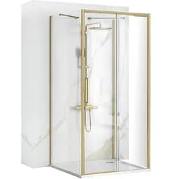 Душевая кабина Rea Rapid Slide 100x90 brushed gold пристенная REA-KPL-04708, Универсальная, прозрачная, золотая