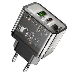 МЗП Hoco N34 Dazzling dual-port PD20W+QC3.0 charger (EU) Transparent Black