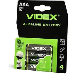Батарейка AAA (LR03), щелочная, Videx, 4 шт., 1.5V, Blister
