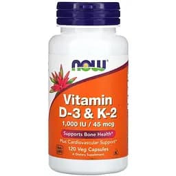 Вітаміни та мінерали NOW Vitamin D3 & K2, 120 вегакапсул