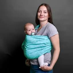 Жаккардовый слинг с кольцами для малышей 0 - 36 месяцев Coolbabka Feathers Бирюзовый