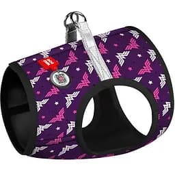 Шлея для собак Waudog Clothes м'яка з QR паспортом, малюнок "Диво-жінка фіолет", XS3