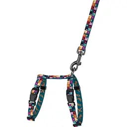 Шлея для котів та собак дрібних порід BronzeDog Urban Art Печворк з повідцем XS 18-27 см