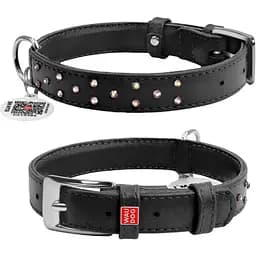 Нашийник для собак Waudog Glamour шкіряний з QR паспортом, з клейовими стразами, S, Ш 20 мм, Дов 30-39 см (4823089306988)