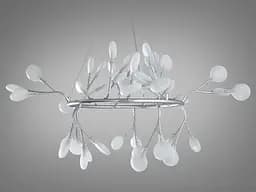 Лаконічна люстра на тросах в залу "Світлячок", 45 ламп, хром сатин