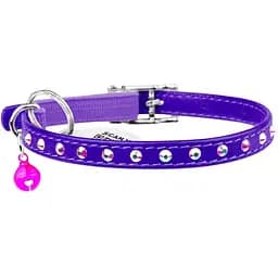 Ошейник для кошек Waudog Glamour кожаный с эластичной вставкой и стразами 22-30х0.9 см фиолетовый