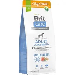 Сухой корм для собак крупных пород Brit Care Dog Sustainable Adult Large Breed с курицей и насекомыми 14 кг (12 + 2 кг)