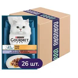 Упаковка влажного корма для кошек Gourmet Perle Duo с телятиной и уткой в ​​соусе 2.21 кг (85 г х 26 шт.)