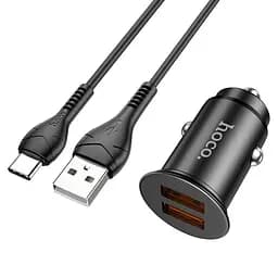 Адаптер автомобильный Hoco Type-C Cable Developer dual port Car charger set NZ1 |2USB, 3A, 36W, QC|