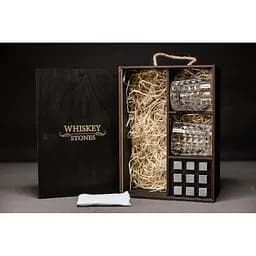 Подарунковий набір Whiskey Stones камені для віскі у дерев'яному пеналі №7 + 2 склянки Bohemia Diamond + щипці + мішечок - мініатюра 2