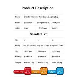Спальний мішок з натуральним пухом Naturehike Snowbird NH20YD001 (розмір М) 510г Коричневий - мініатюра 5
