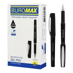 Ручка гелева Buromax Strong з гумовим гріпом чорна 0.7 мм упаковка 12 шт. (BM.8314-02)