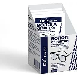Вологі серветки OK Pharma для очищ окулярів та оптики 12 х 15 см 50 шт.  - мініатюра 3