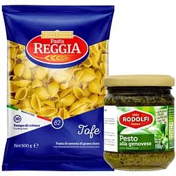 Набор: макаронные изделия Pasta Reggia Тофе 500 г + соус Rodolfi Mansueto Песто по-генуэзски с базиликом 190 г