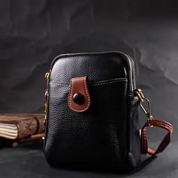Зручна сумка трапеція для жінок з натуральної шкіри Vintage 22269 чорна - мініатюра 7
