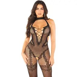 Бодістокінг Leg Avenue Crotchless Bodystocking With Heart One Size
