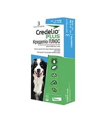 Жевательные таблетки Credelio Плюс от блох и клещей для собак 22-45кг 900/33.75мг 3табл