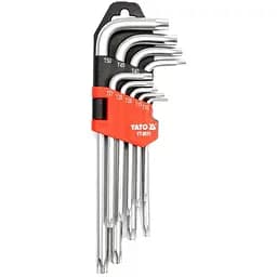 Ключі Yato Torx Г-подібні Cr-V Т10-Т50 короткі з отвором 9 шт. (YT-0511)