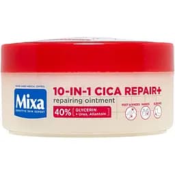 Багатофункціональний відновлювальний крем щільної текстури Mixa 10-In-1 Cica Repair+ Repairing Ointment для потрісканої, огрубілої чутливої шкіри тіла 150 мл