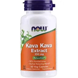 Натуральна добавка NOW Kava Kava Extract 250 mg, 60 вегакапсул