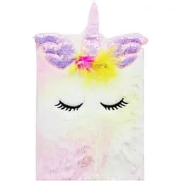 Блокнот з хутряною обкладинкою, паєтки, єдиноріг, у лінійку (В асортименті)