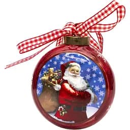 Ялинкова іграшка плоска куля на підвісці з малюнком Діда Мороза Sun Fai 7.5 см червоний кераміка (000616-3)