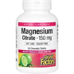 Магний цитрат Natural Factors Magnesium Citrate лайм 150 мг 60 жевательных таблеток