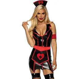 Эротический костюм Leg Avenue Vinyl Naughty Nurse S Black/Red One size