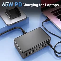 Зарядна станція ILEPO 600W багатопортова на 3 USB + 5 Type-C / мережевий мультизарядний пристрій Black (19027) - мініатюра 5