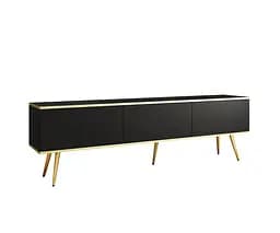 Тумба під телевізор Perfect Home Оро / Oro 3-дверна з золотими ніжками RTV175 Чорний (PFH-091321) - мініатюра 3