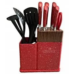 Набір ножів кухонних 12 предметів з кухонним приладдям Edenberg  (EB-11098 Red)
