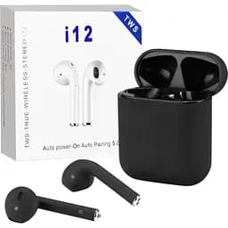 Бездротові блютуз навушники TWS i12 з боксом для зарядки Black (au060)