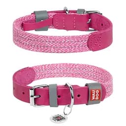 Ошейник для собак из кожи и восстановленного хлопка Waudog Classic M Ш 20 мм Д 30-39 см розовый