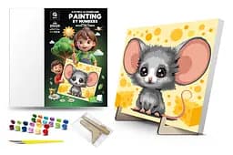 Картина за номерами Qbee Мишка і Сир з дерев'яною підставкою 25x25 см QB900-077