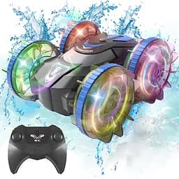 Машинка перевертень на радіокеруванні Amphibious Stunt Car. Плаває у воді. Світиться. Прозорі колеса