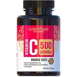 Вітаміни та мінерали Golden Pharm Vitamin C 500 mg with Acerola, 100 таблеток - Апельсин