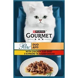 Вологий корм для котів Gourmet Perle Duo з яловичиною та куркою 85 г