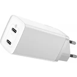 Мережевий зарядний пристрій Baseus GaN Lite 2Type-C 65W CCGAN2L-E02 White