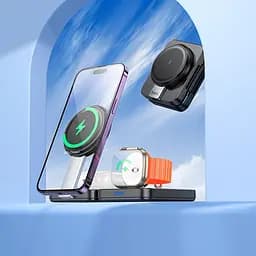Зарядка Qi HOCO Ingenious 3-in-1 folding magnetic wireless charger CQ11 |15W| - мініатюра 2