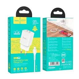 Адаптер мережевий HOCO Lightning Cable Maker dual port charger set N25 комплект 2 USB чорний - мініатюра 7
